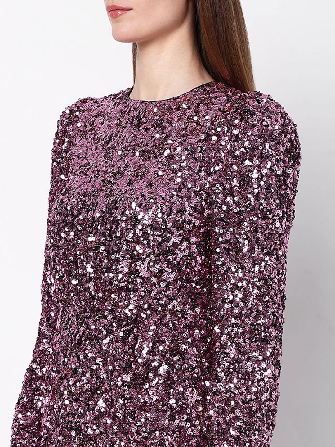 Purple Sequin Detail Mini Dress