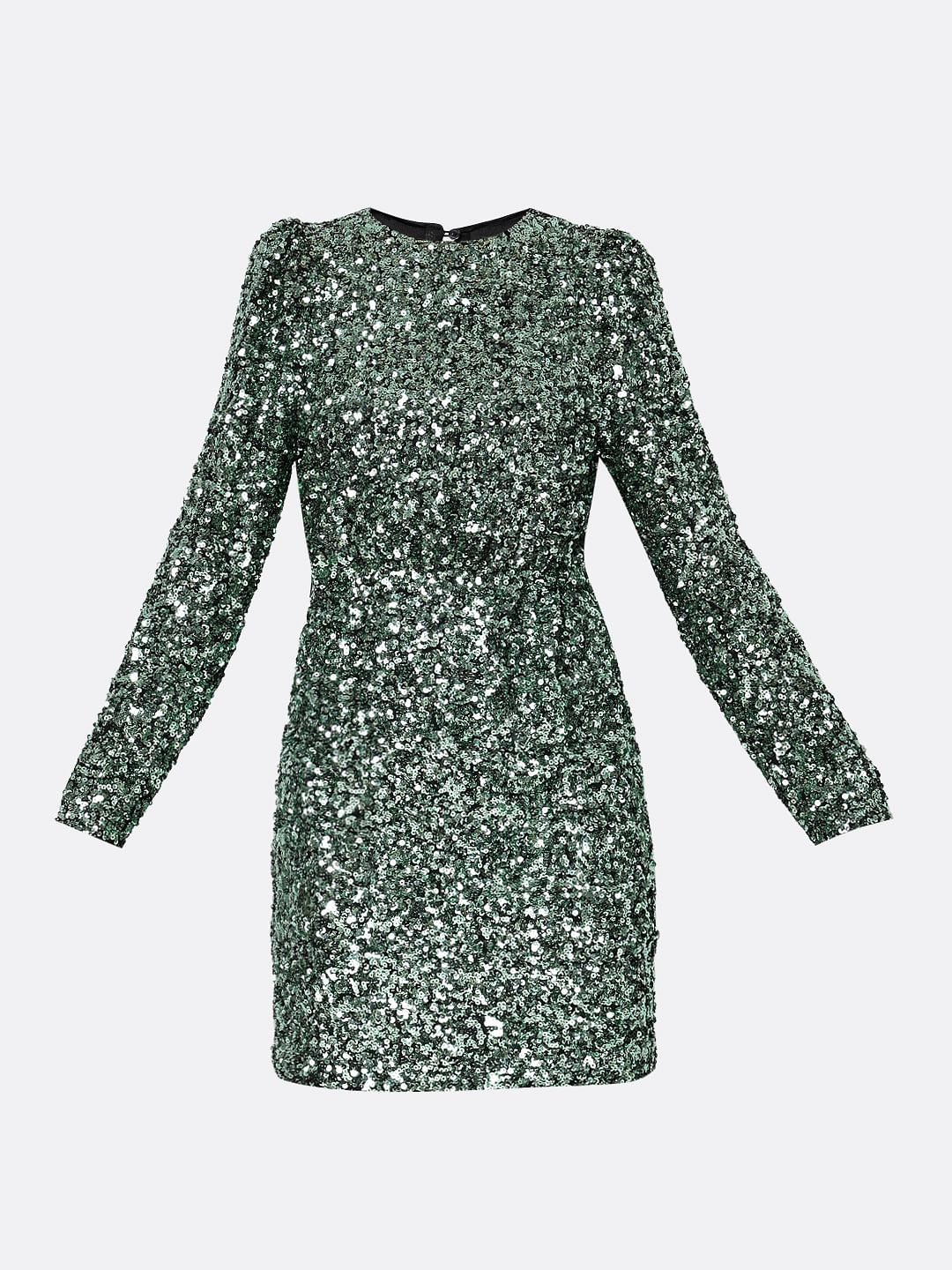 Green Sequin Detail Mini Dress
