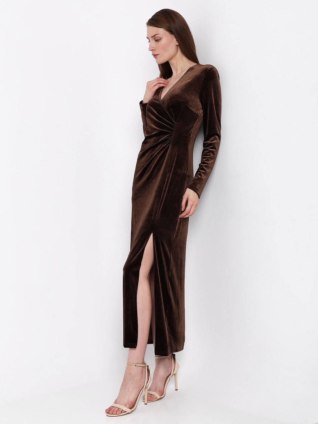 Copper Brown Velvet Maxi Dress