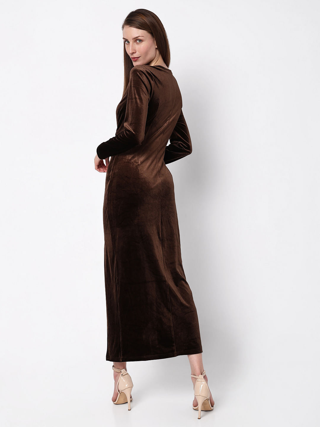 Copper Brown Velvet Maxi Dress