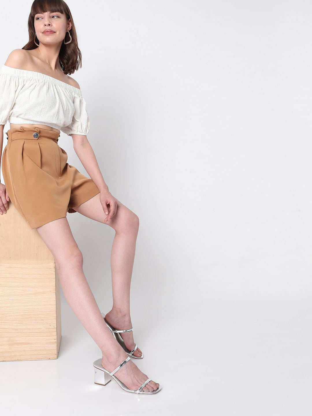 Brown High Rise Shorts