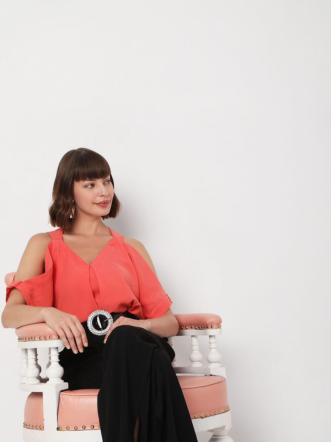 Coral Cold-Shoulder Top