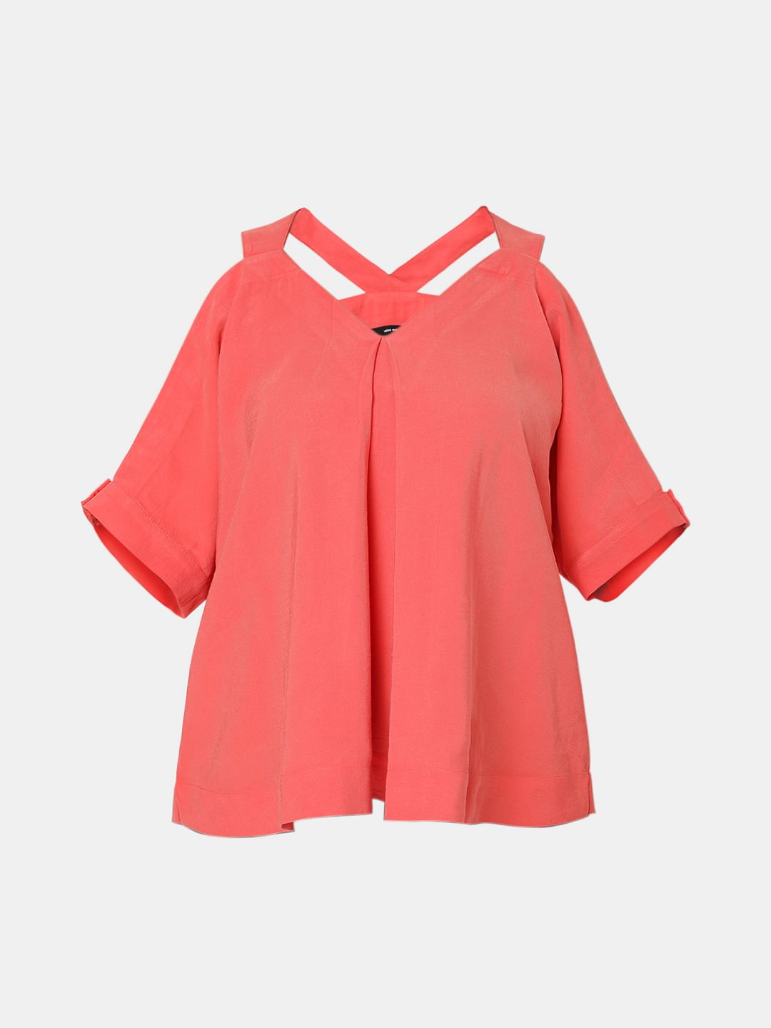 Coral Cold-Shoulder Top