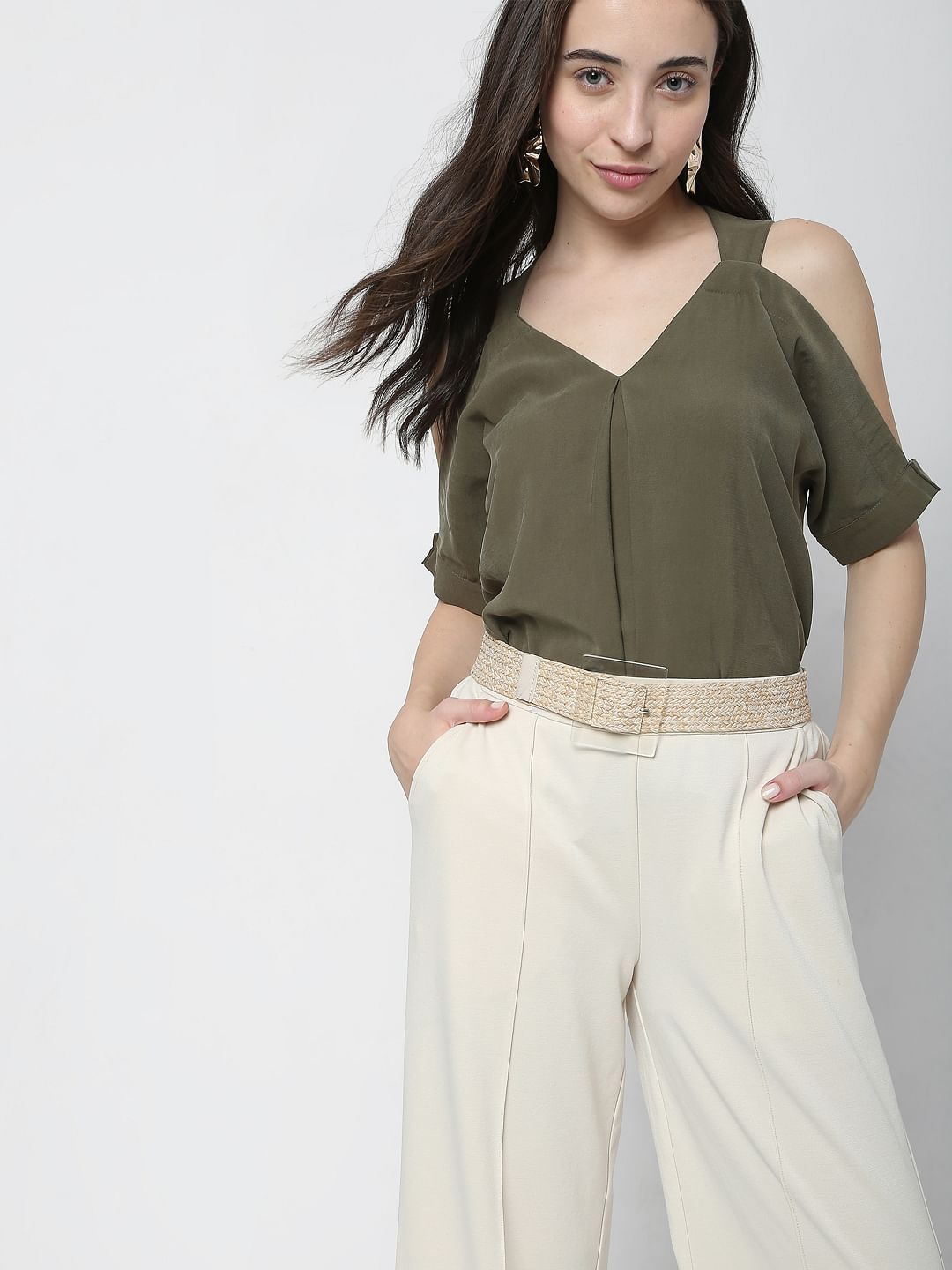 Green Cold Shoulder Top