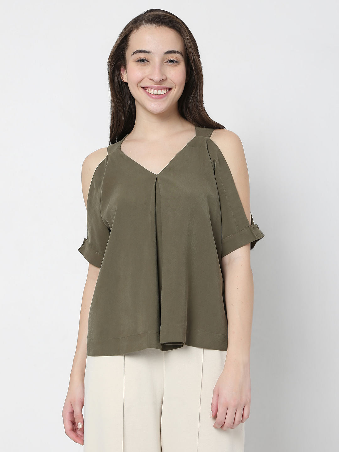 Green Cold Shoulder Top