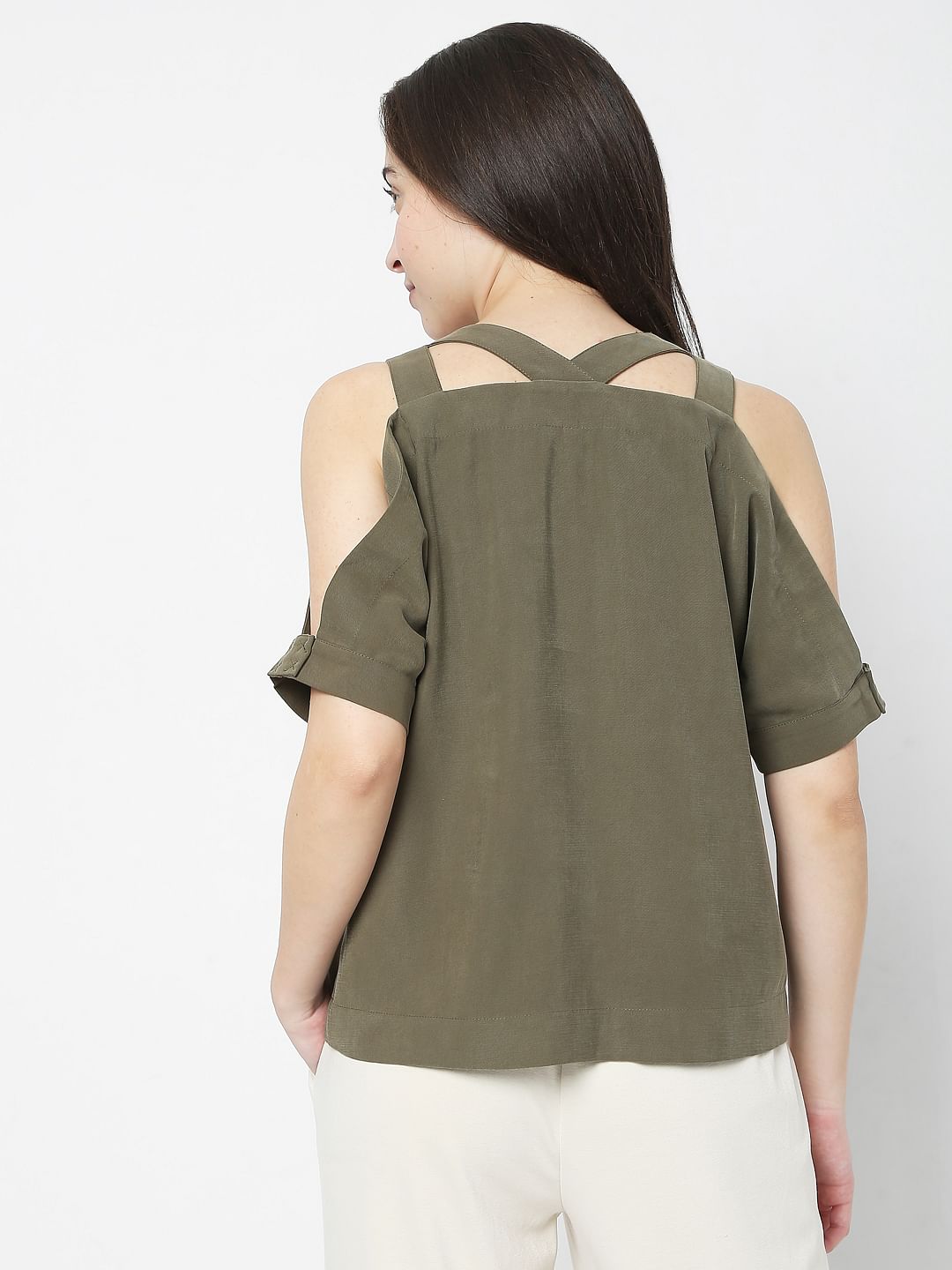 Green Cold Shoulder Top