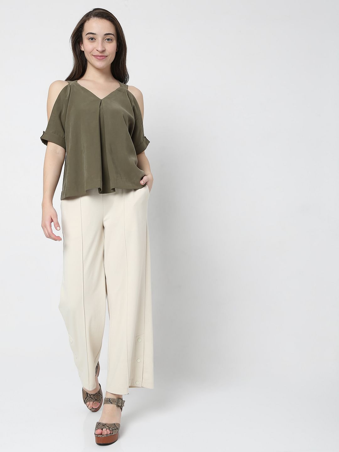 Green Cold Shoulder Top