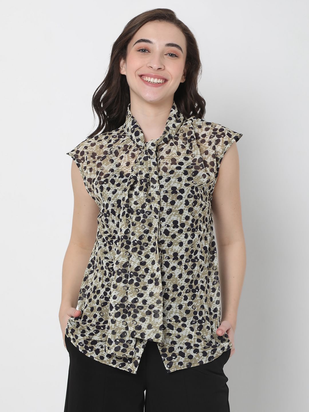 Green Abstract Print Top