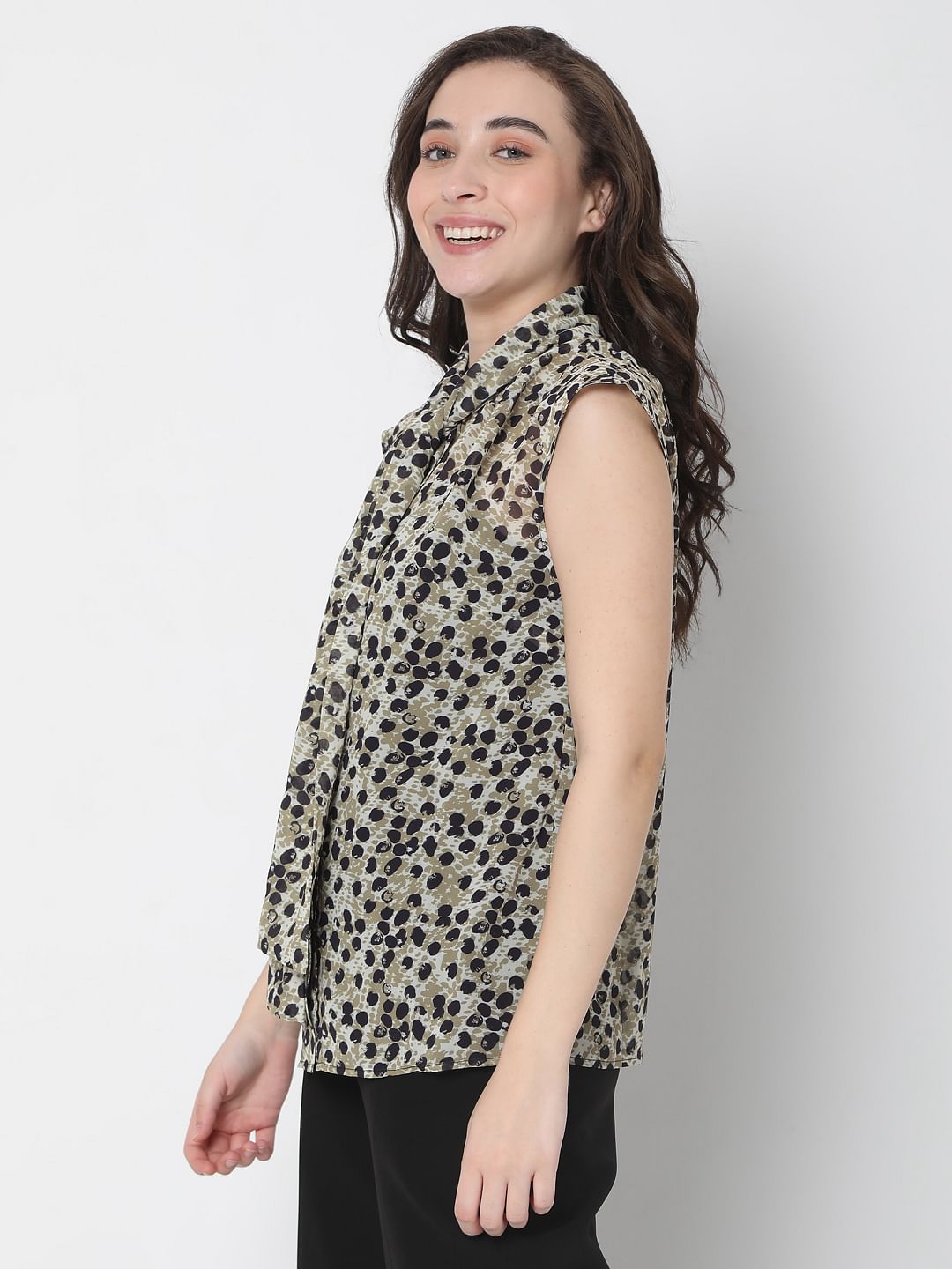 Green Abstract Print Top