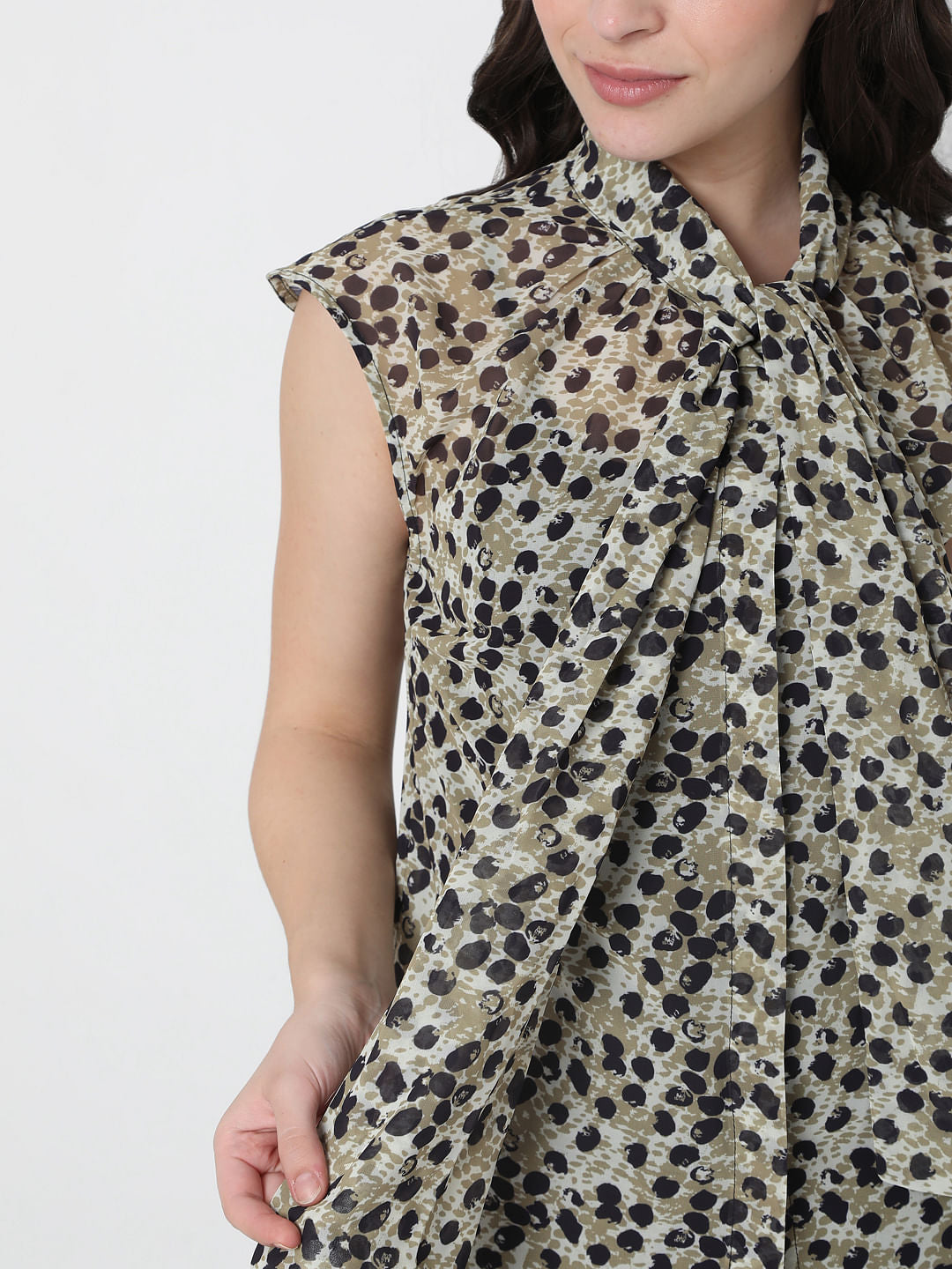 Green Abstract Print Top