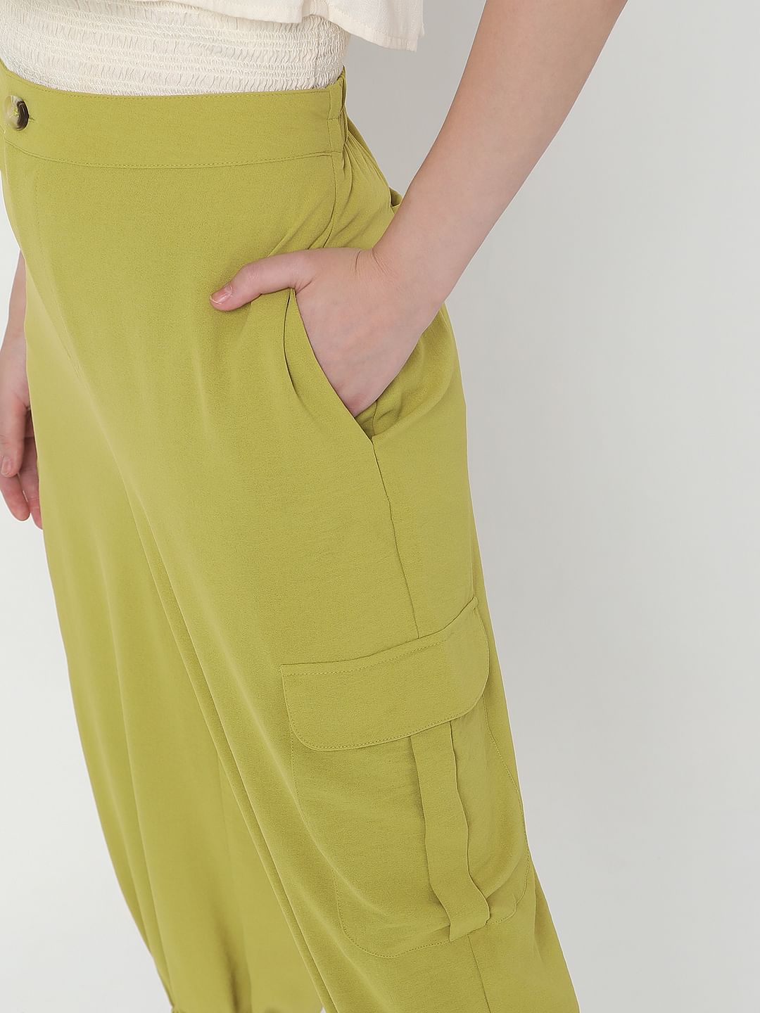 Green Mid Rise Cargo Pants