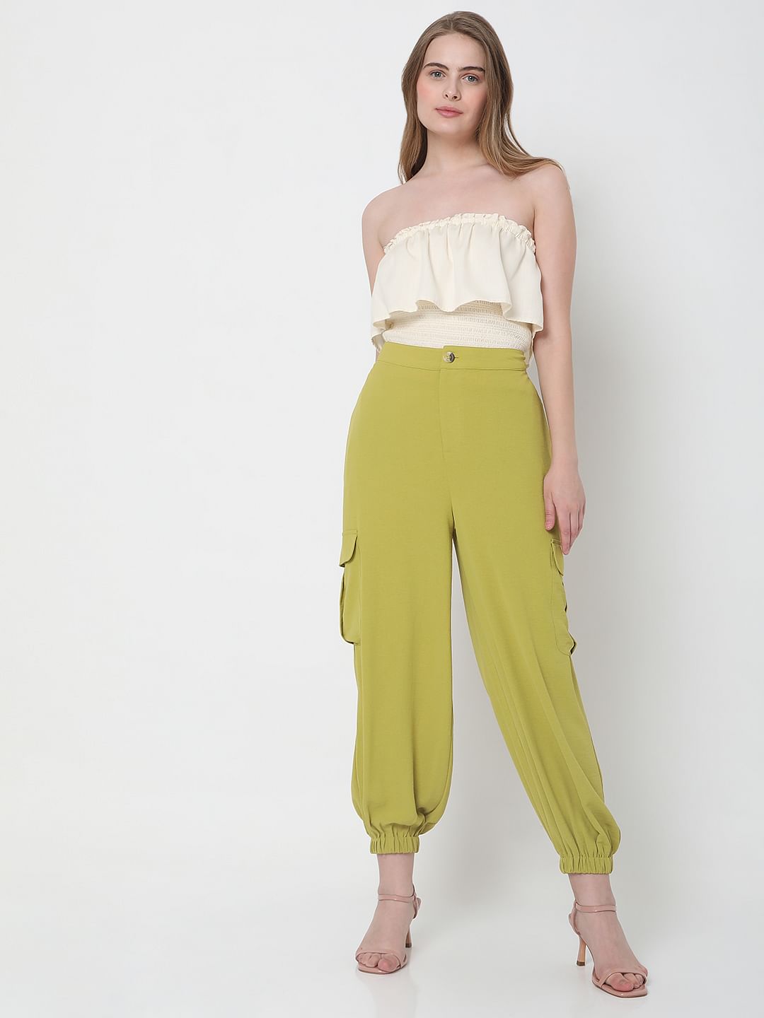 Green Mid Rise Cargo Pants