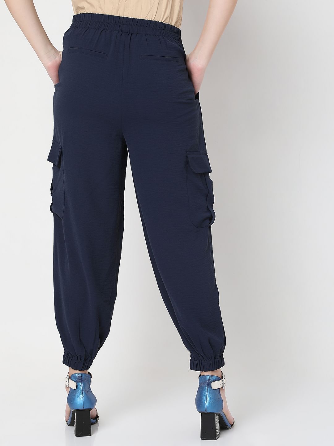 Navy Blue Mid Rise Cargo Pants