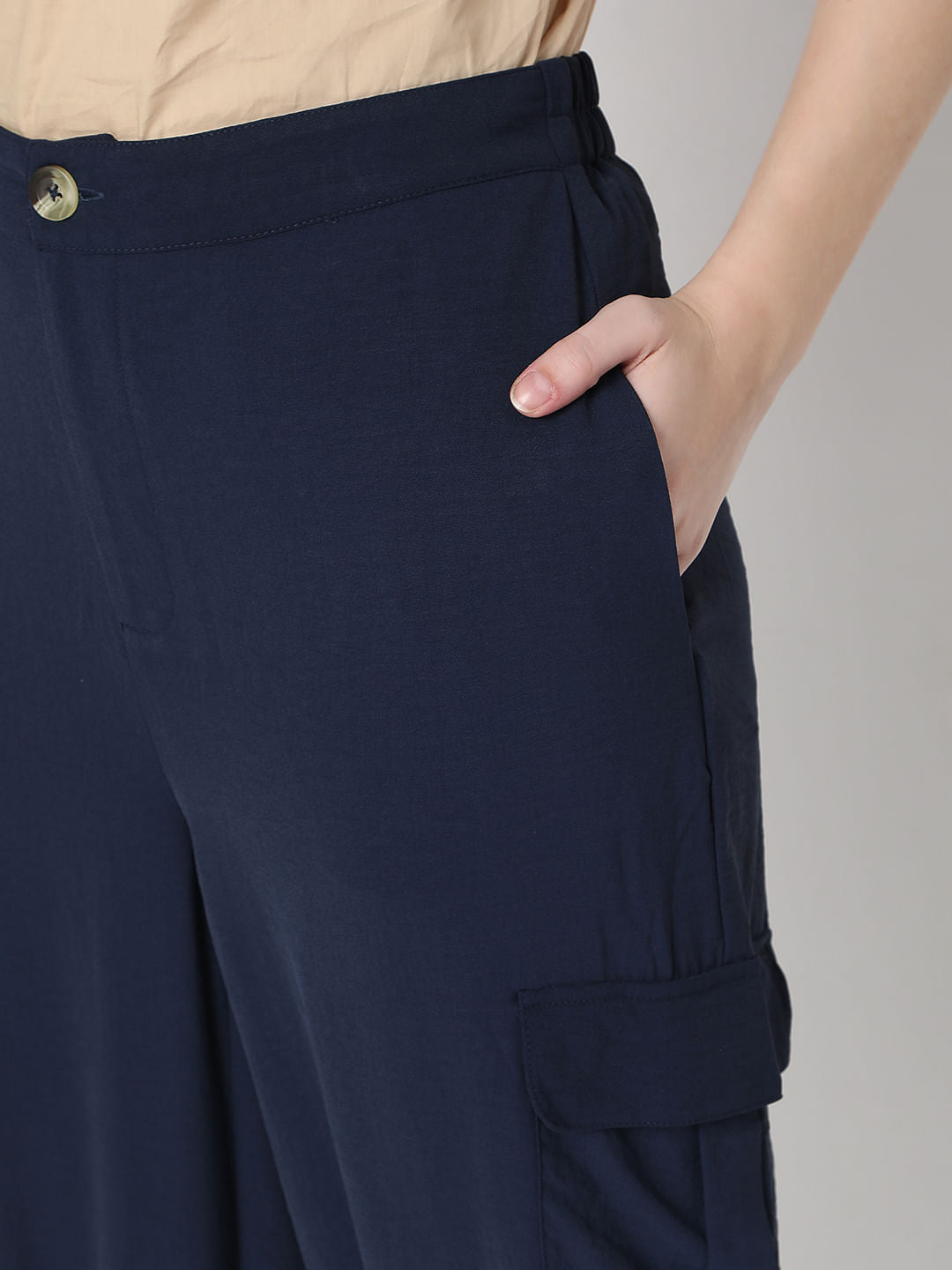 Navy Blue Mid Rise Cargo Pants