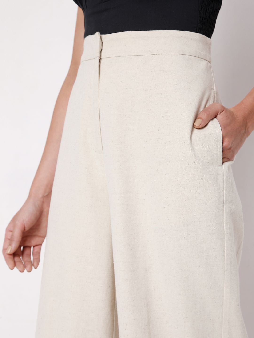 Beige High Waist Wide Leg Pants