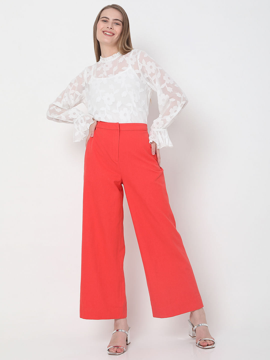 Dark Coral High Rise Wide Leg Co-Ord Set Pants