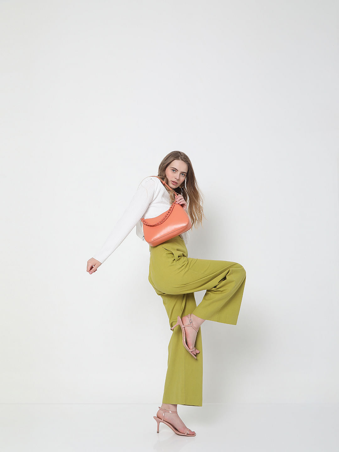 Green High Rise Wide Leg Pants