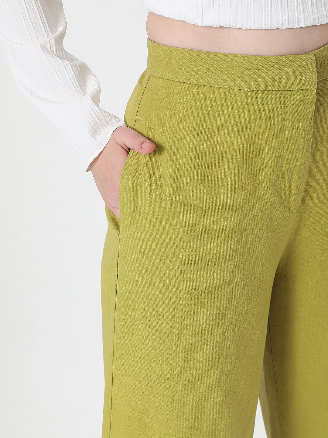 Green High Rise Wide Leg Pants
