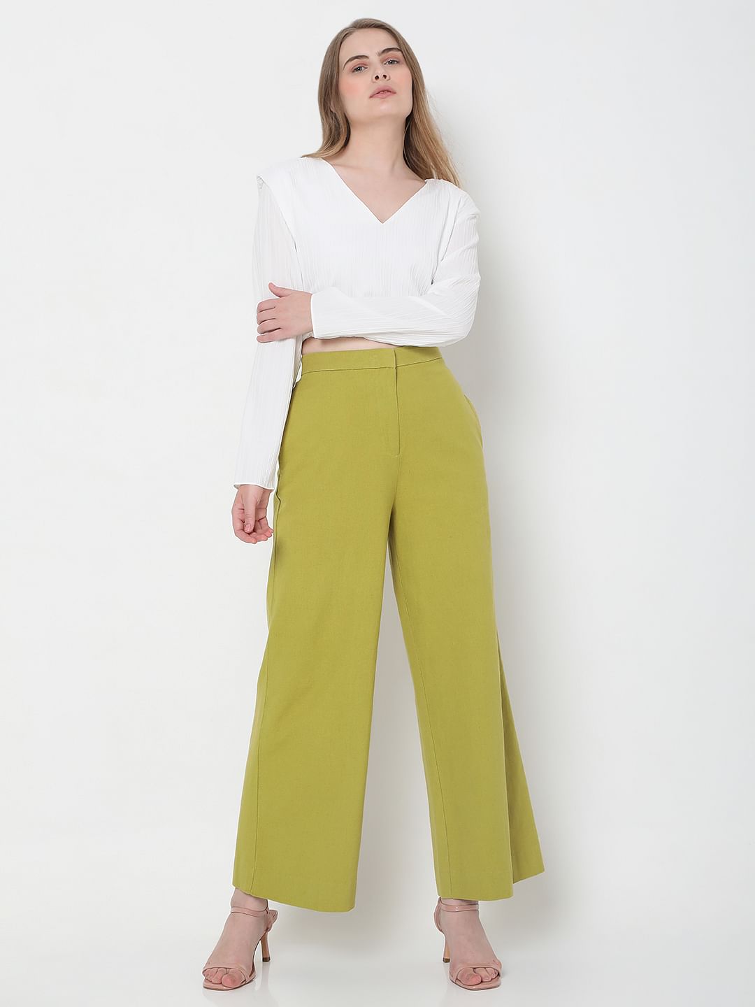 Green High Rise Wide Leg Pants