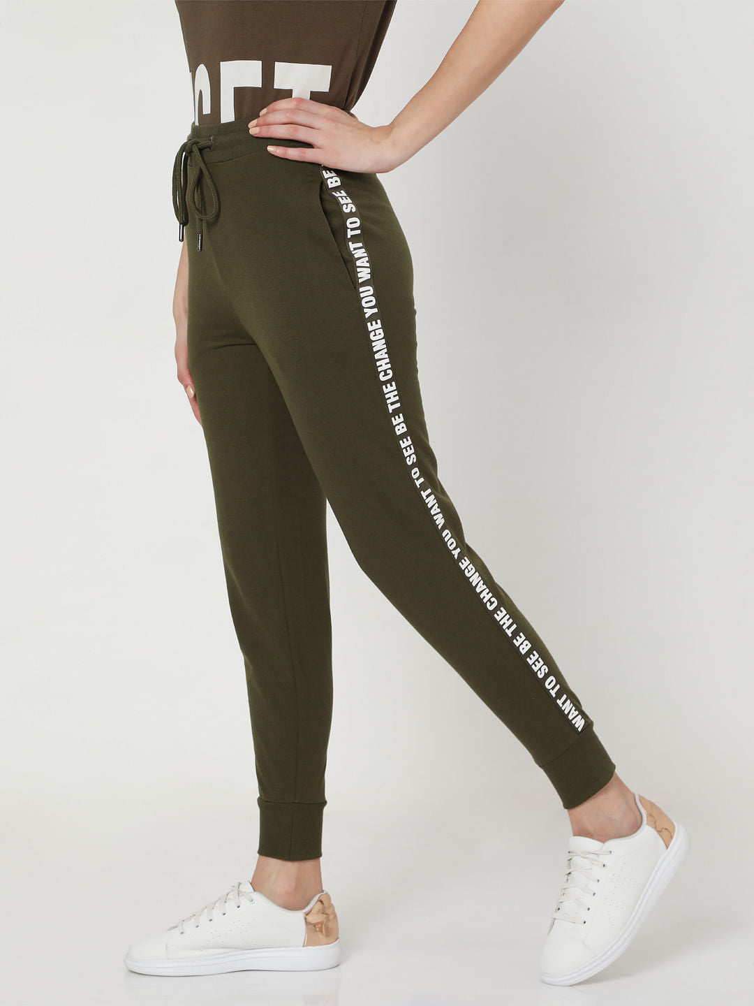 Green Slogan Print Lounge Joggers