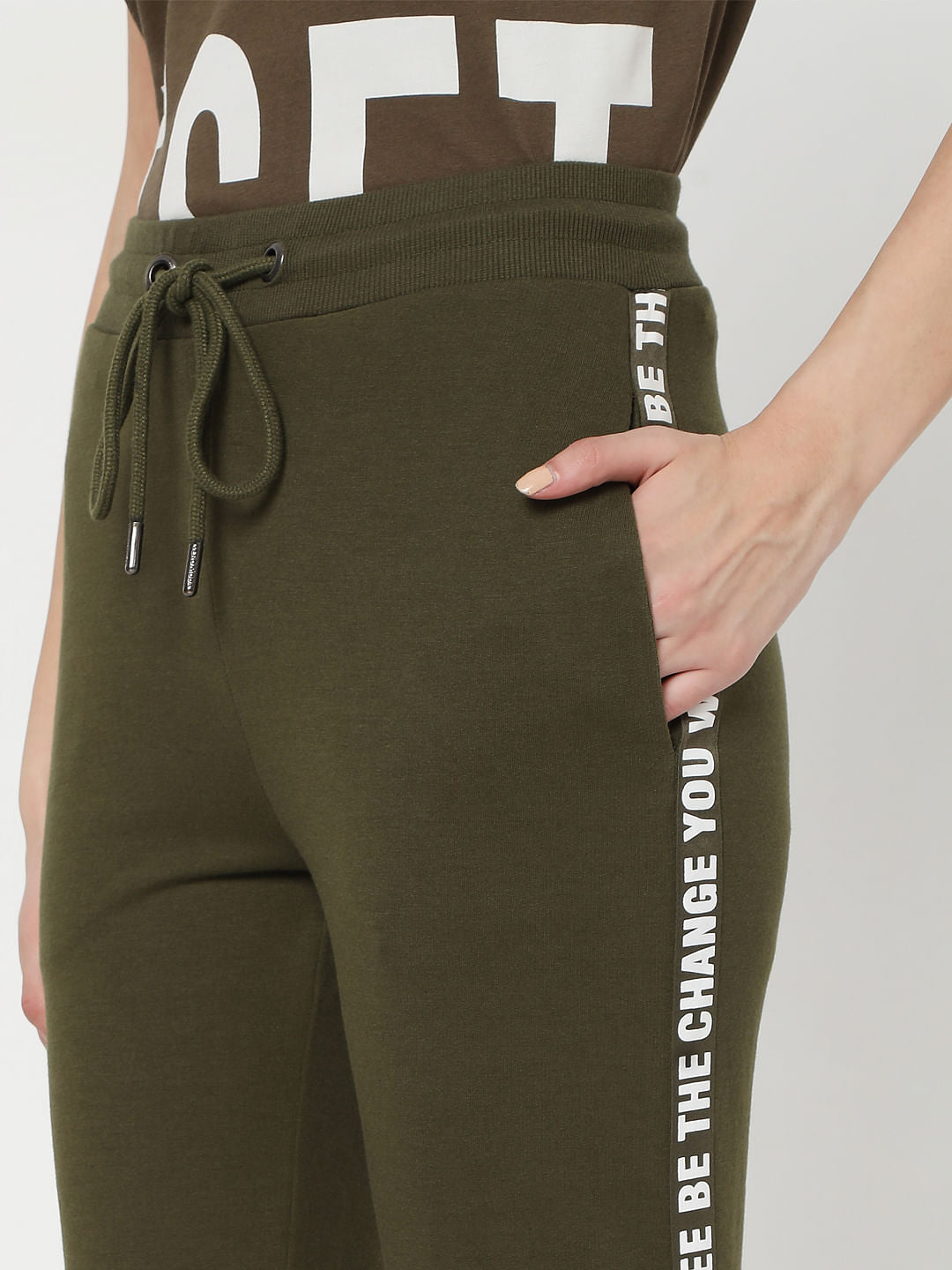 Green Slogan Print Lounge Joggers