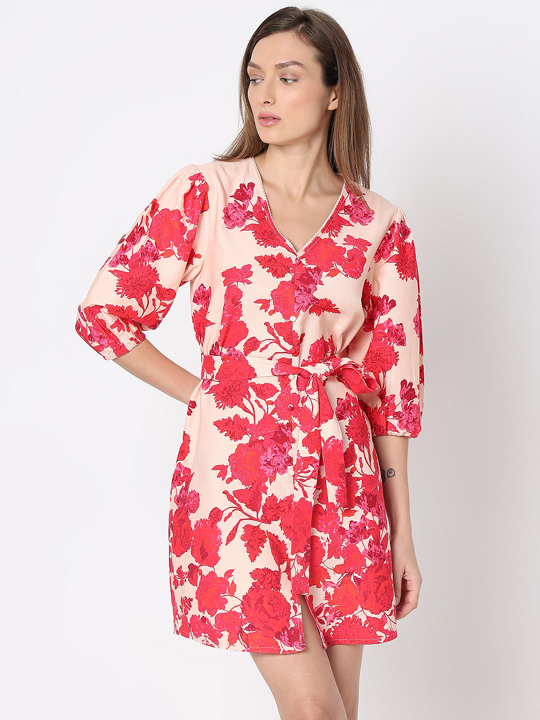 Pink Floral Print Dress