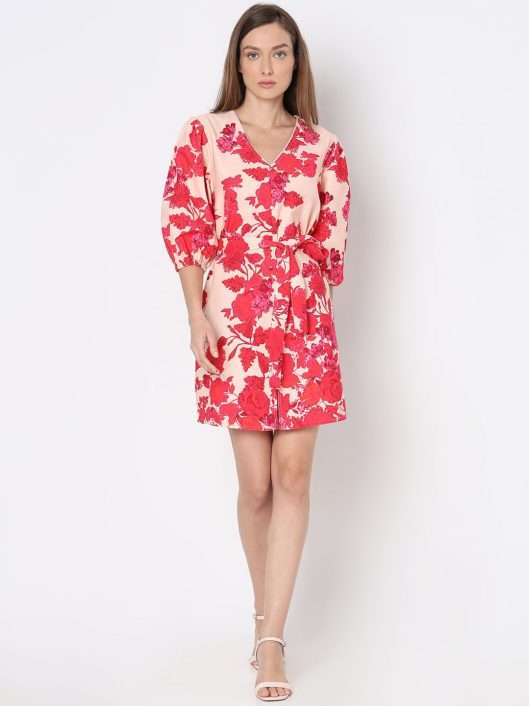 Pink Floral Print Dress