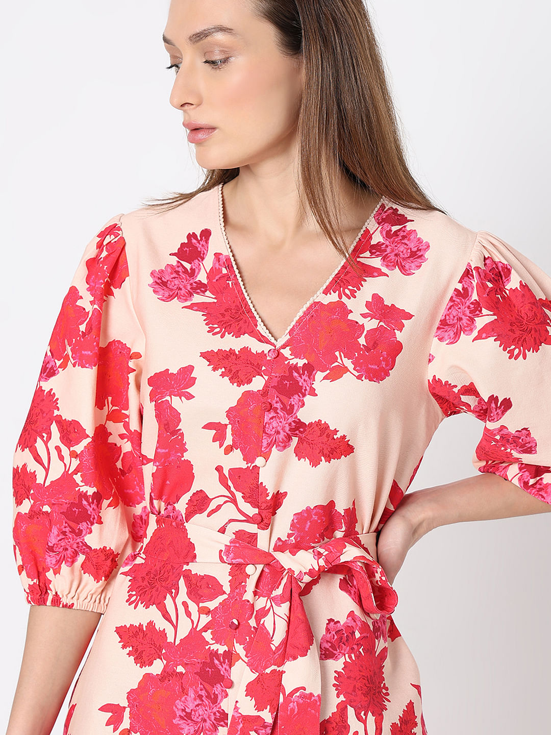 Pink Floral Print Dress