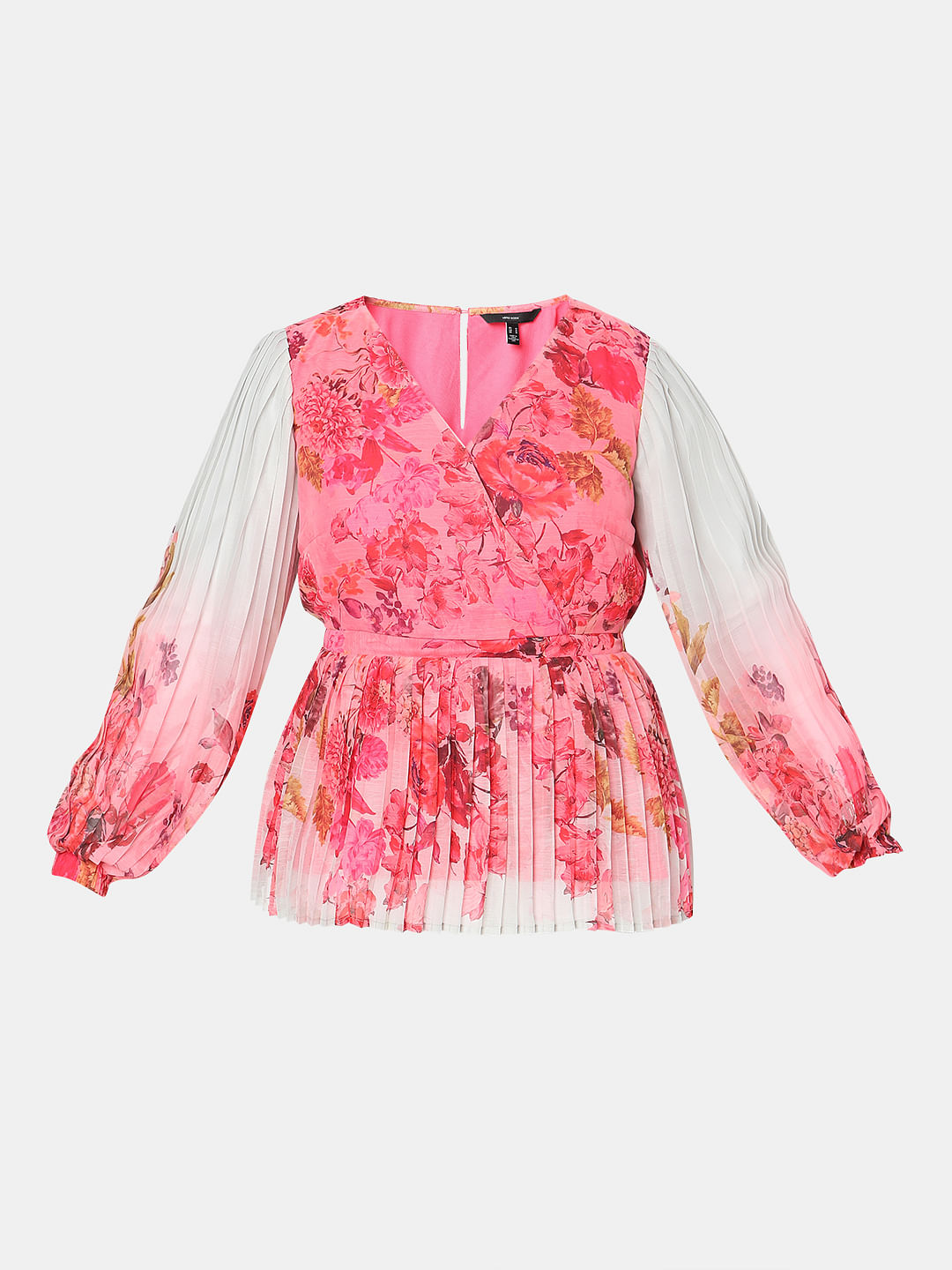 Pink Floral Ombre Pleated Top