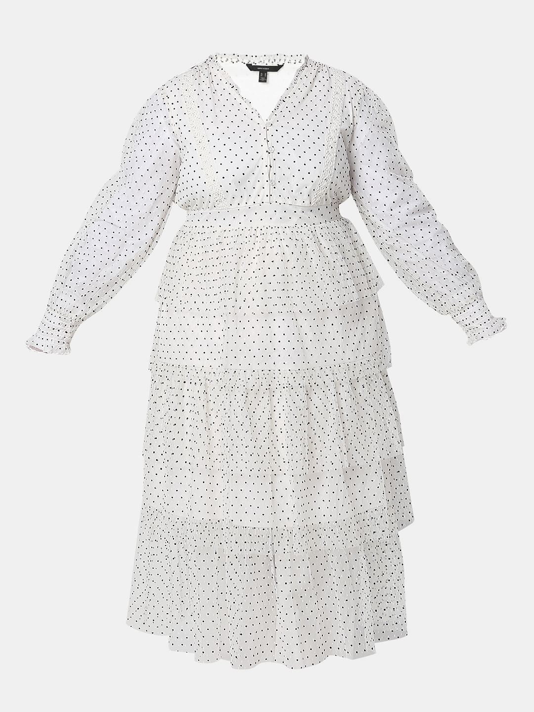 White Polka Dot Mesh Midi Dress