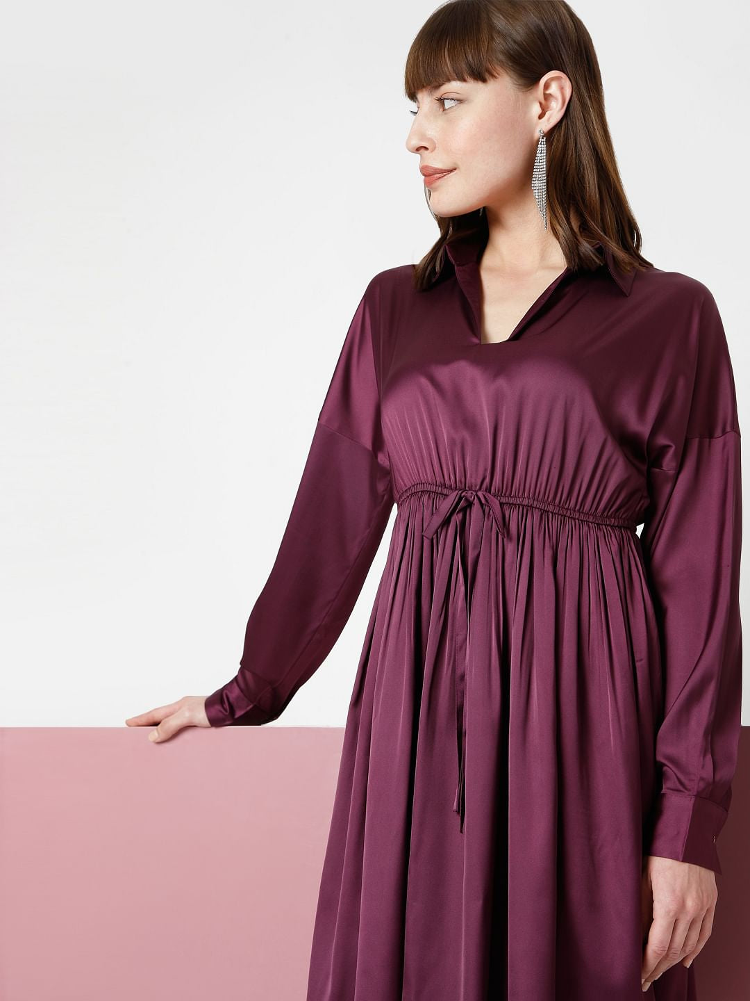 Purple Satin Fit & Flare Dress