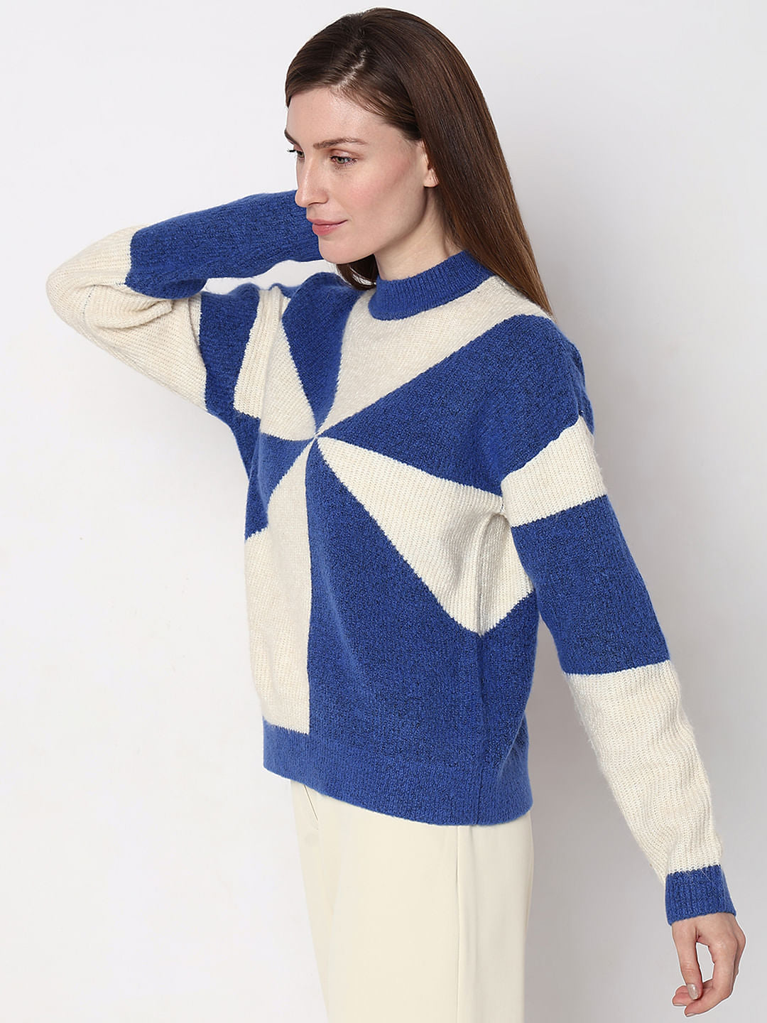 Blue Printed Jacquard Pullover