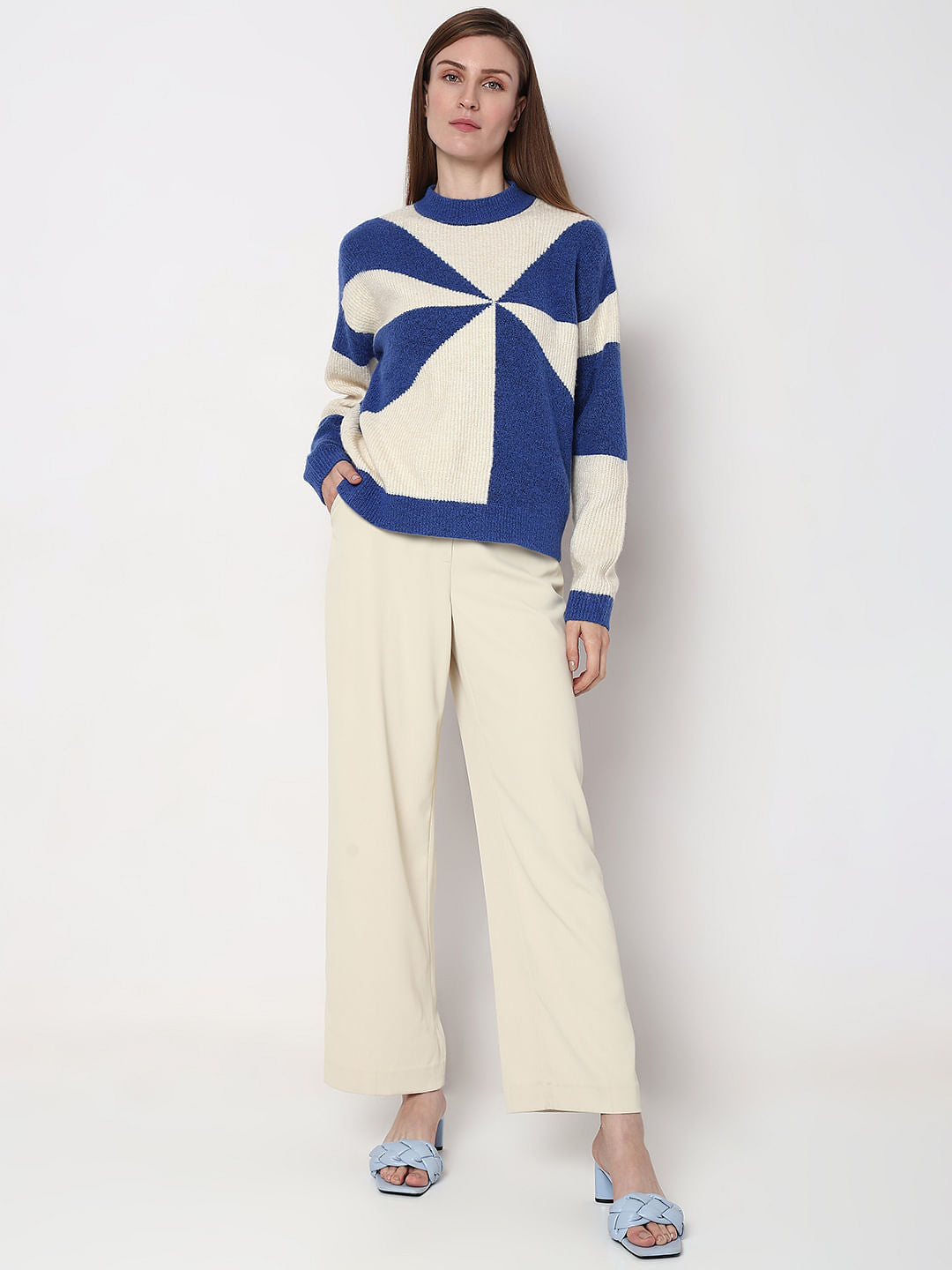 Blue Printed Jacquard Pullover