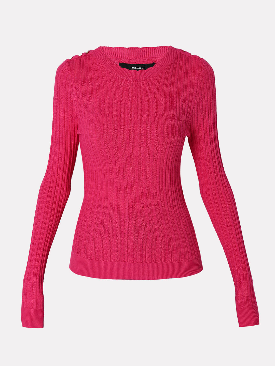 Pink Button Detail Fitted Pullover
