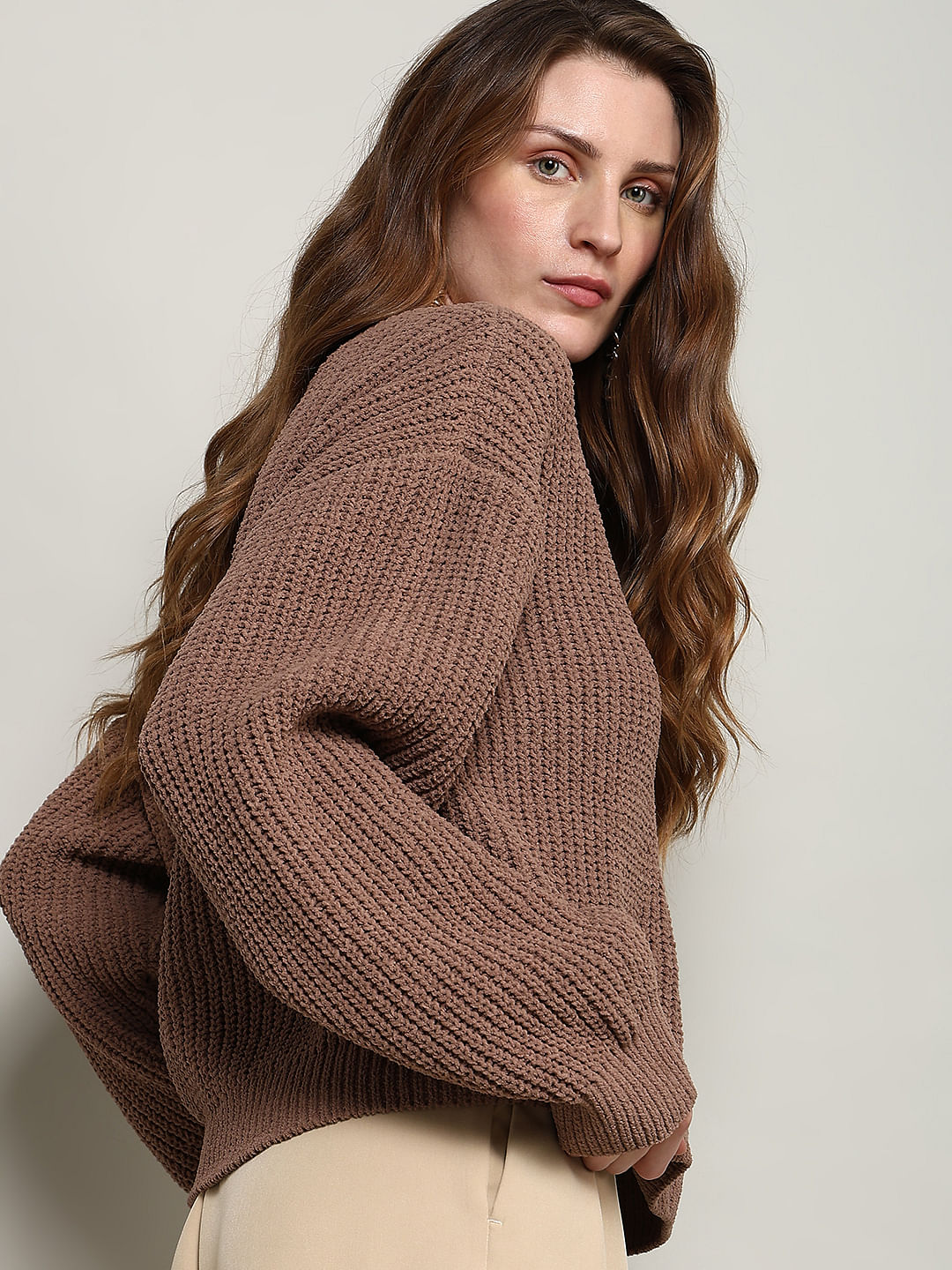 Brown Round Neck Pullover
