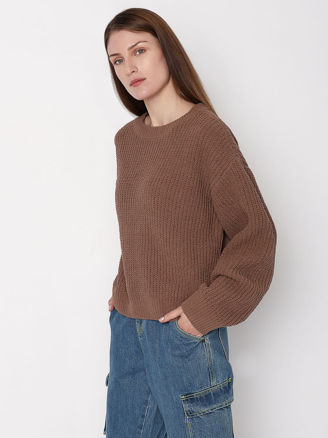 Brown Round Neck Pullover