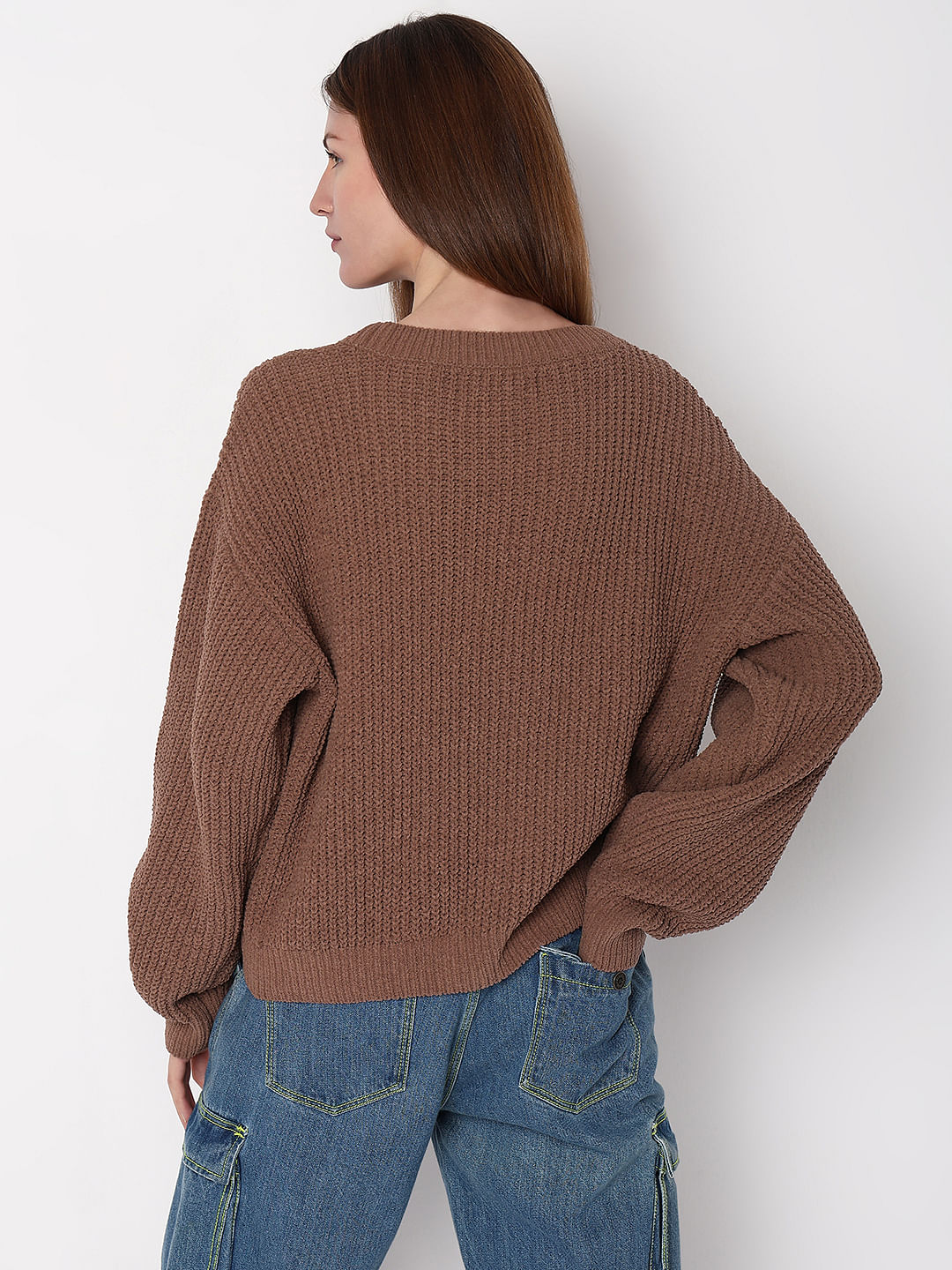 Brown Round Neck Pullover