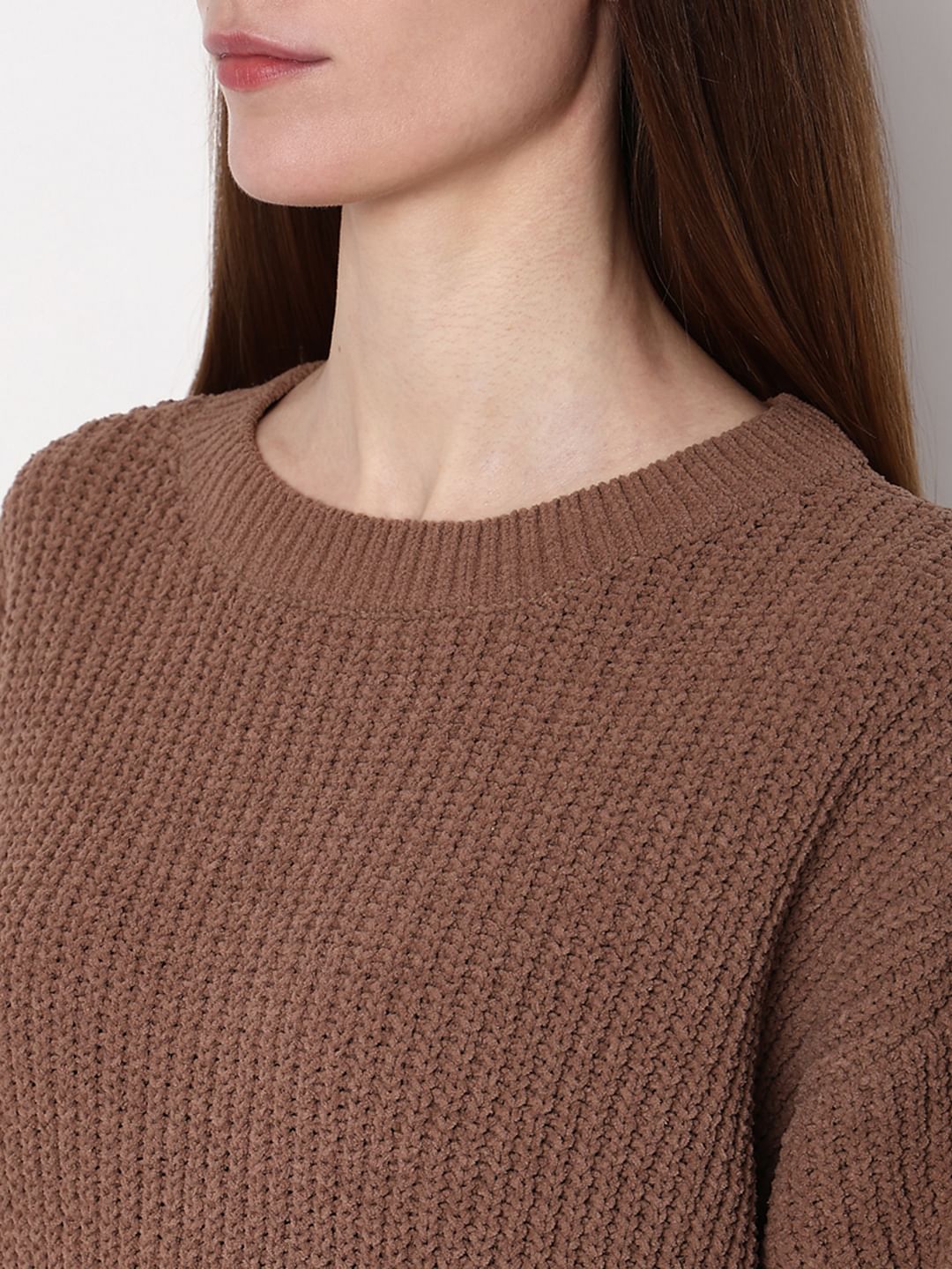 Brown Round Neck Pullover
