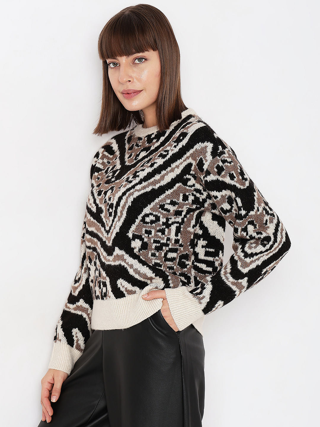 Black Animal Print Pullover