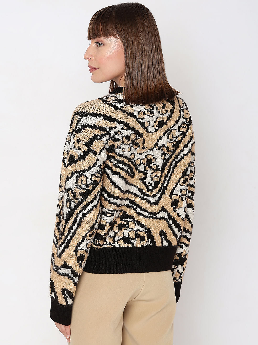 Black & Beige Printed Pullover