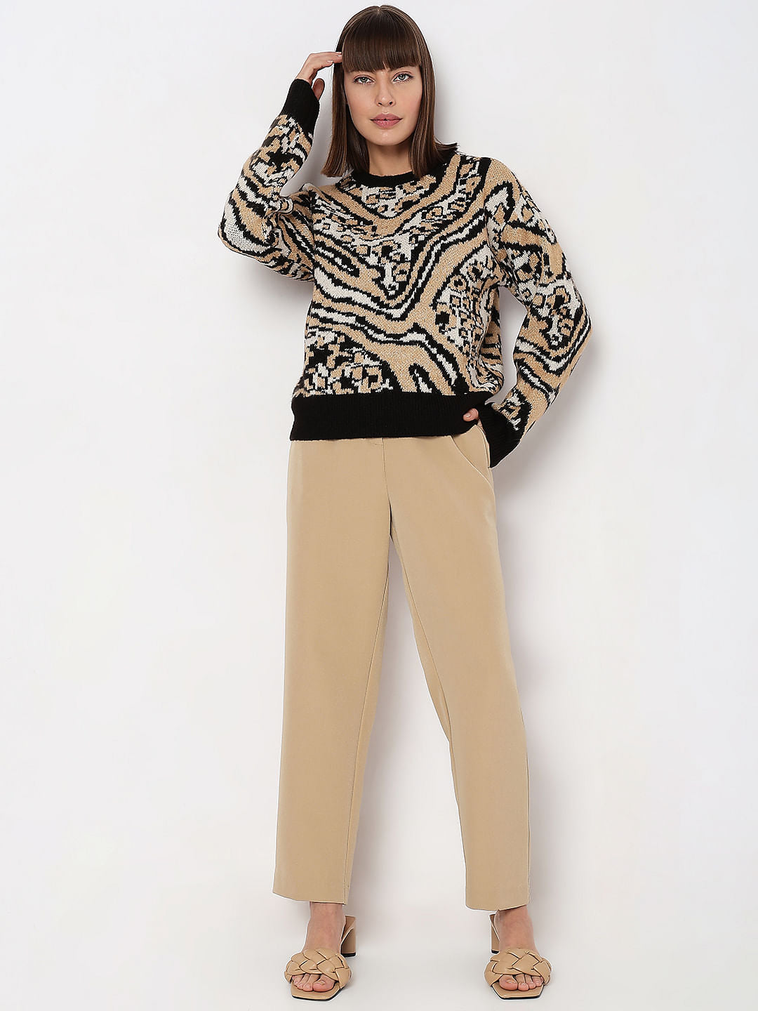 Black & Beige Printed Pullover