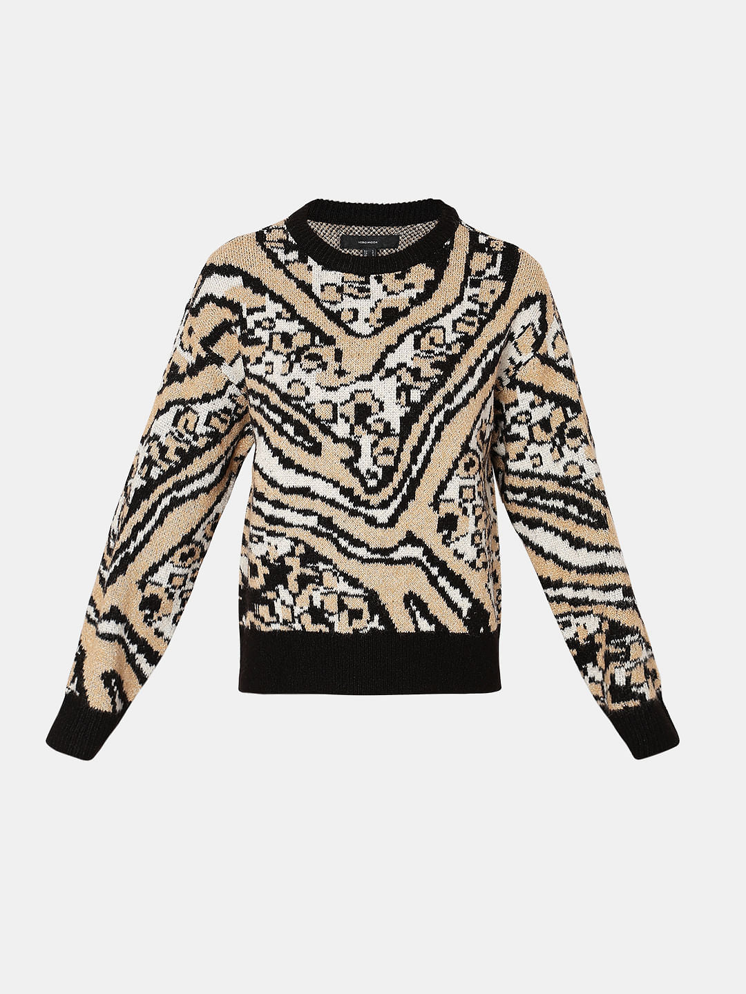 Black & Beige Printed Pullover