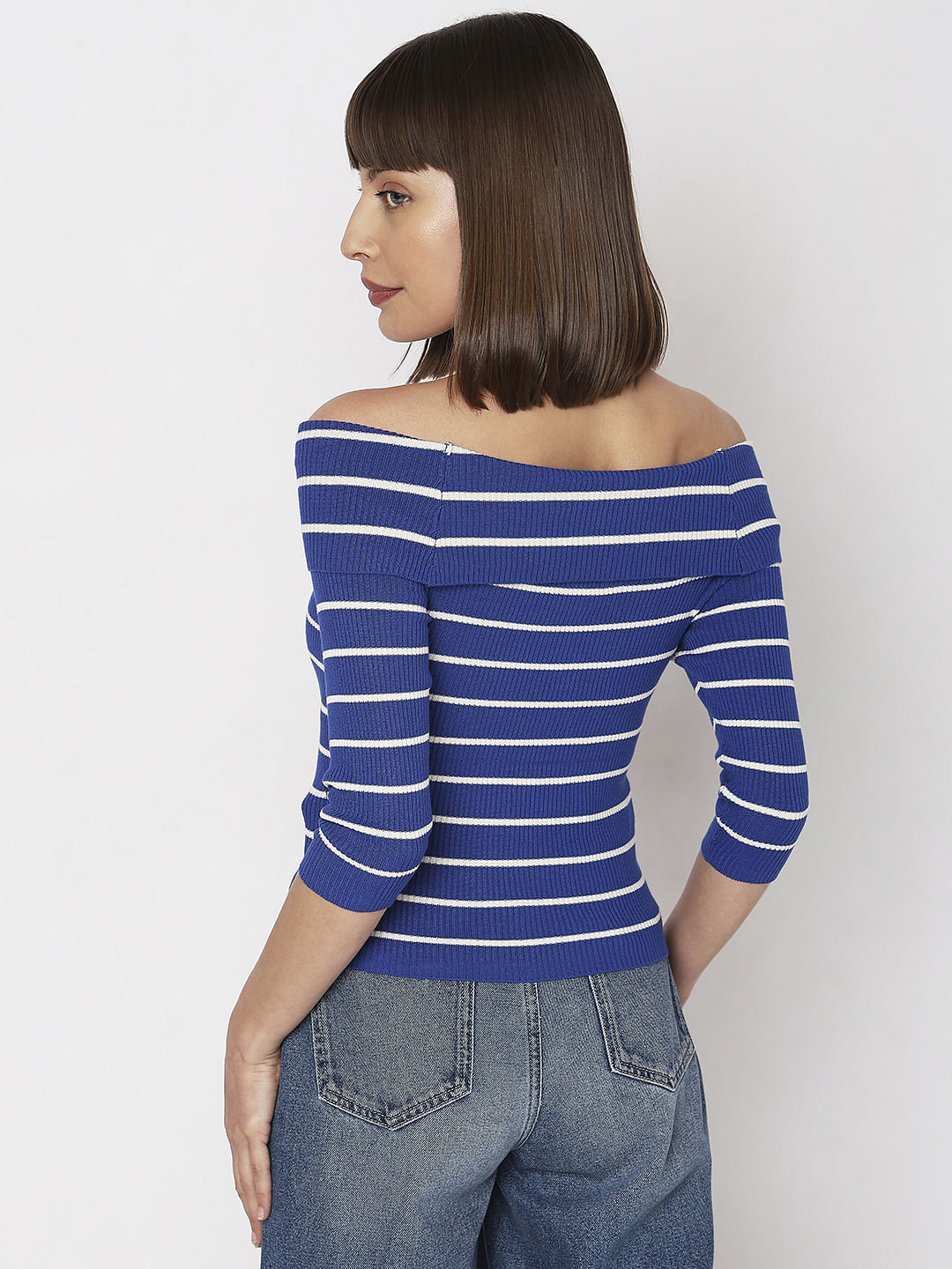 Blue Striped Off-Shoulder Top