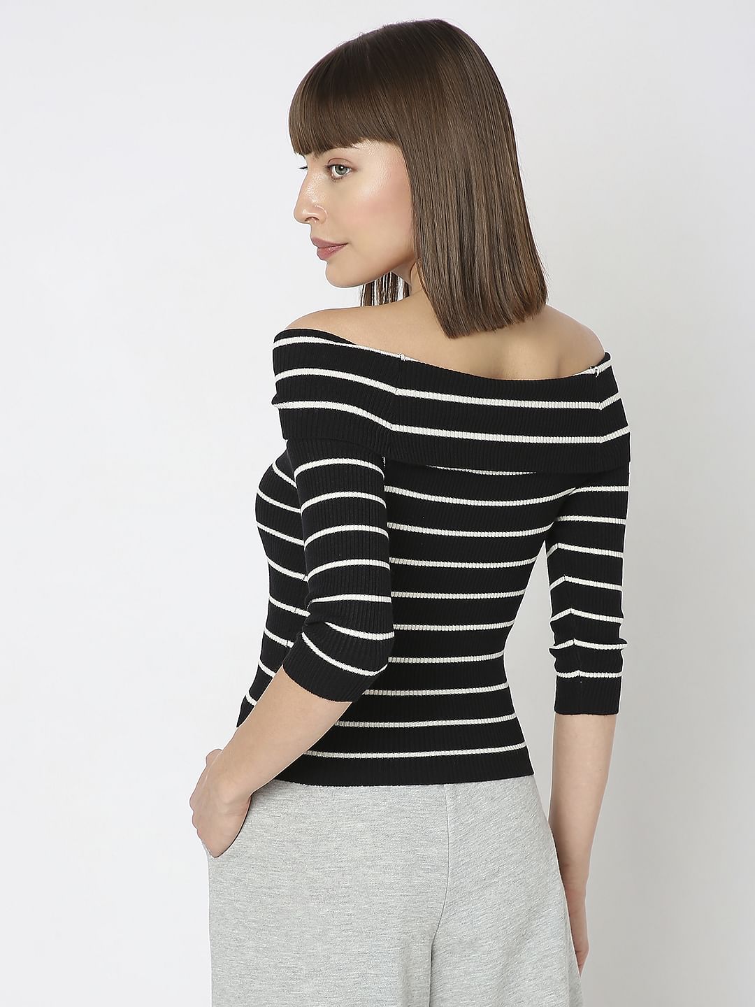 Black Striped Off-Shoulder Top