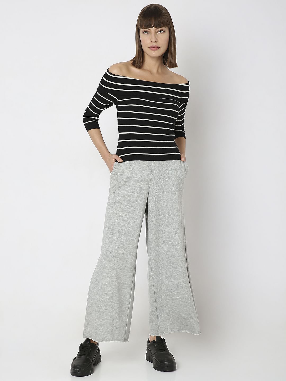 Black Striped Off-Shoulder Top