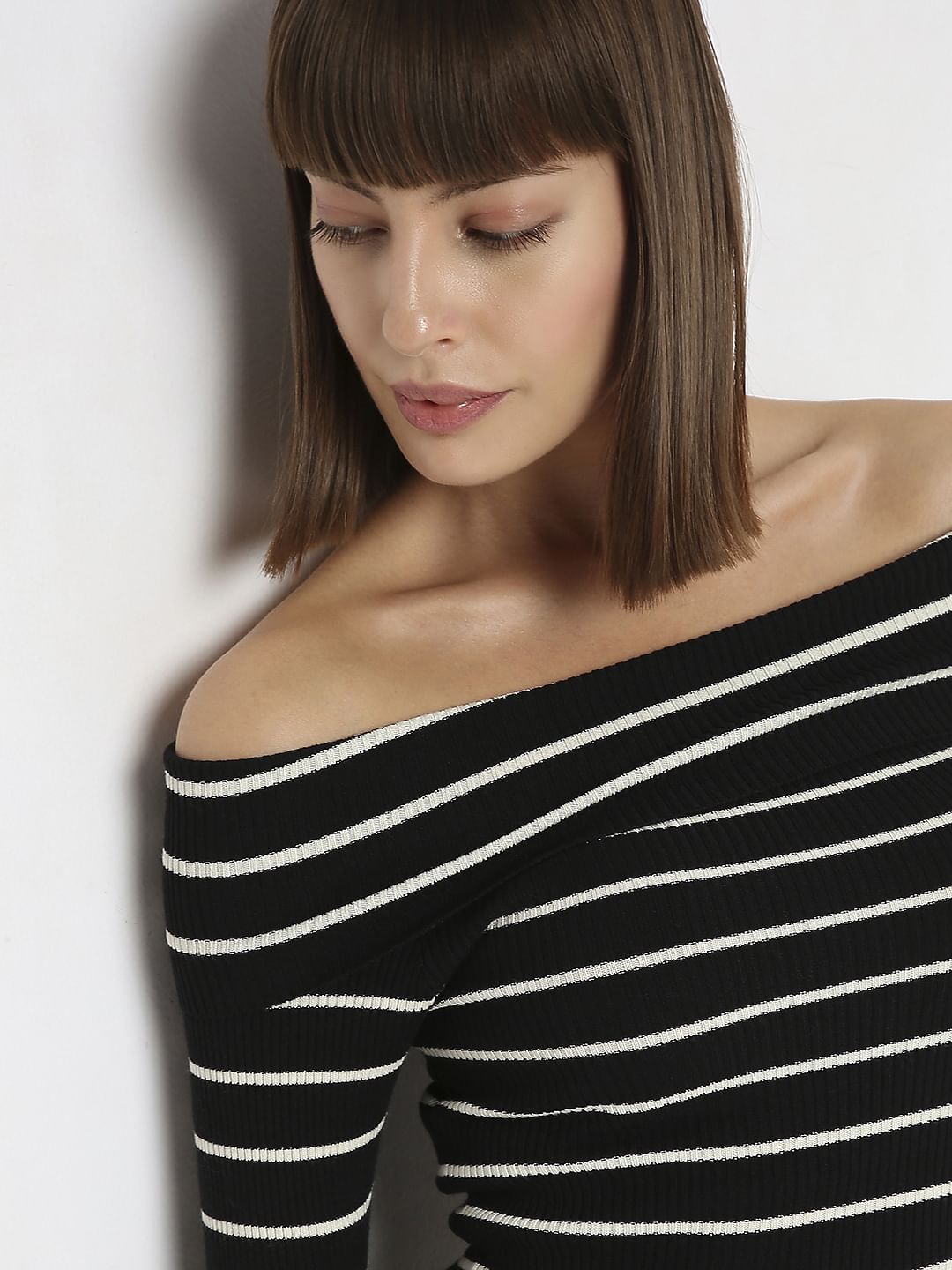 Black Striped Off-Shoulder Top