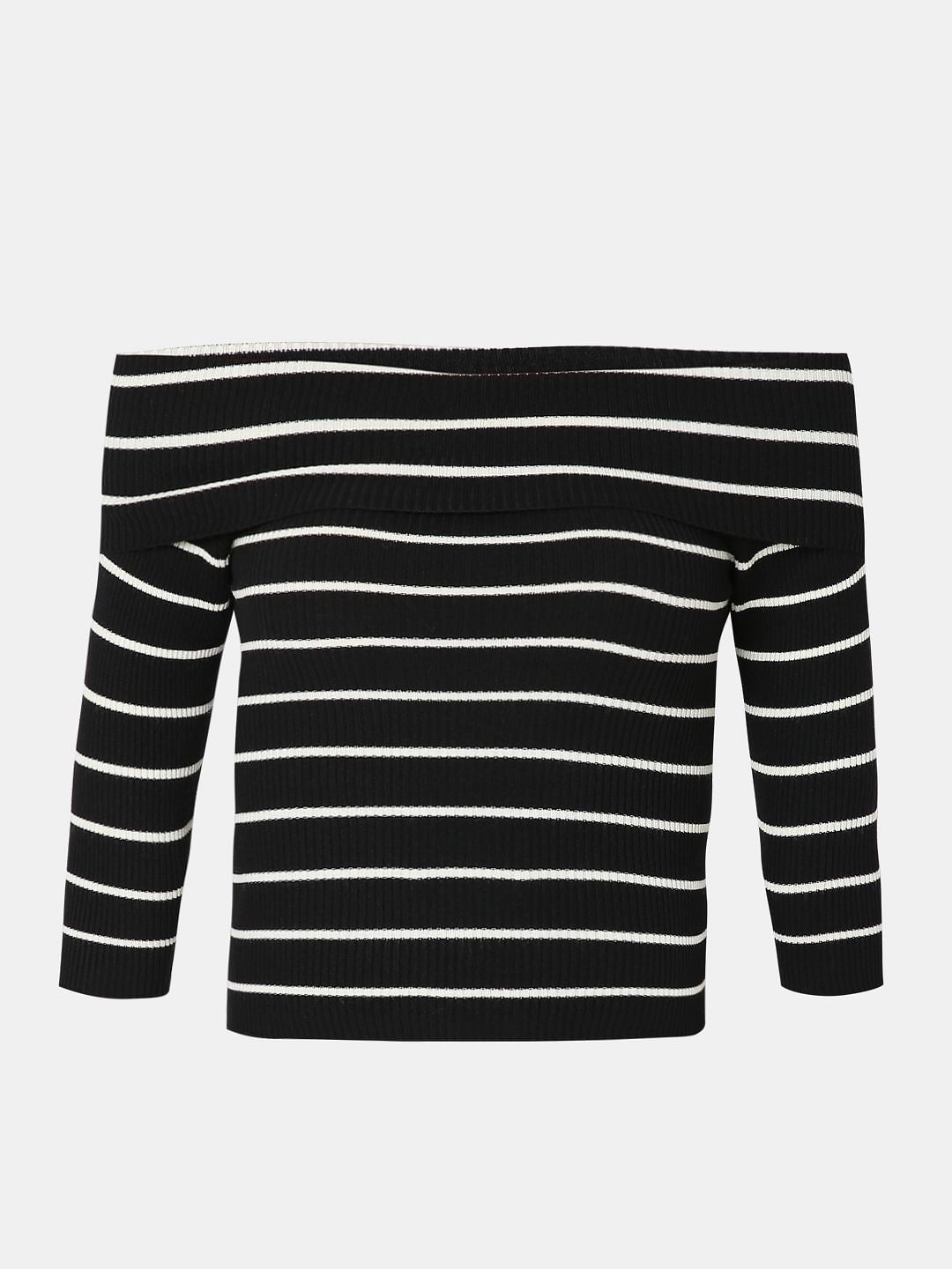Black Striped Off-Shoulder Top