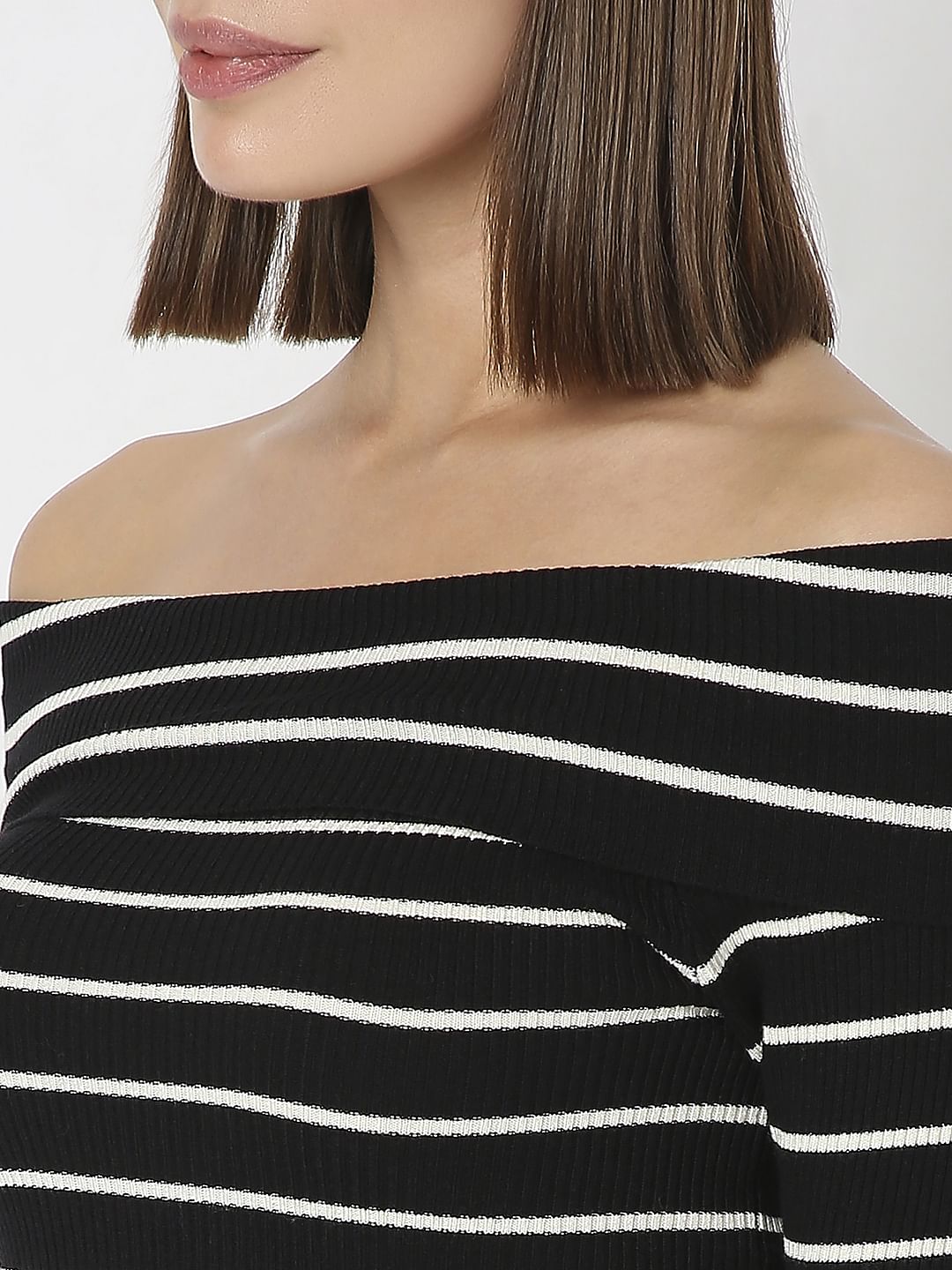 Black Striped Off-Shoulder Top