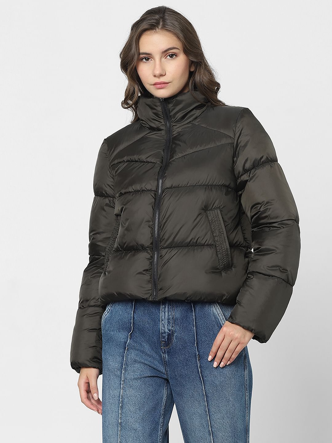 Dark Olive Short Puffer Jacket