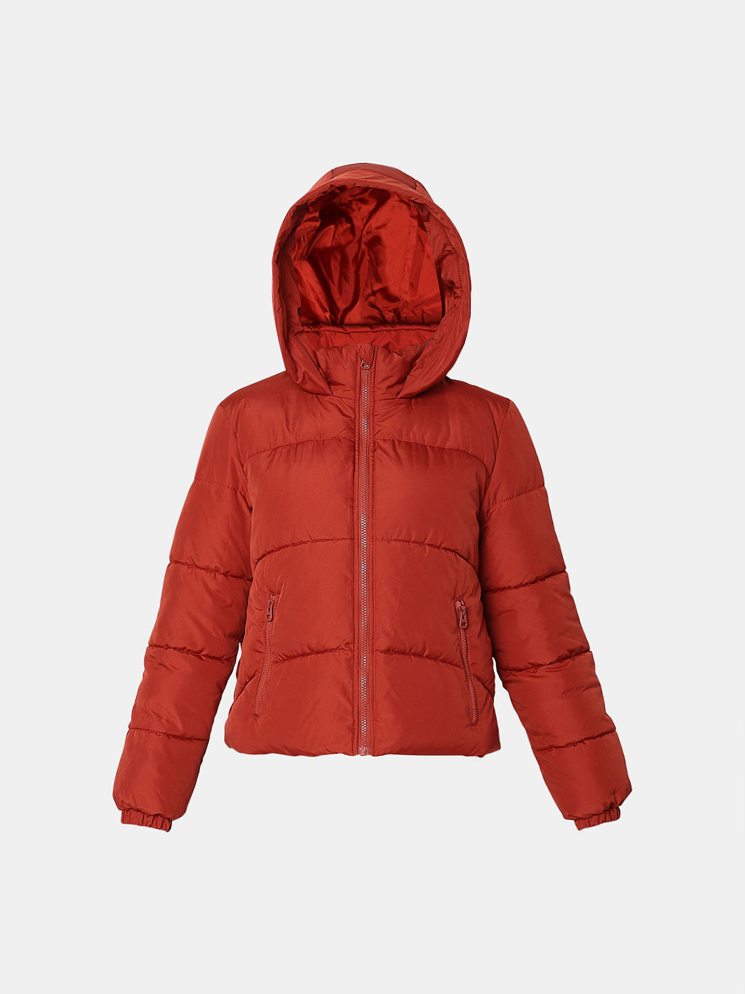 Red Hooded Short Puffer Jacket